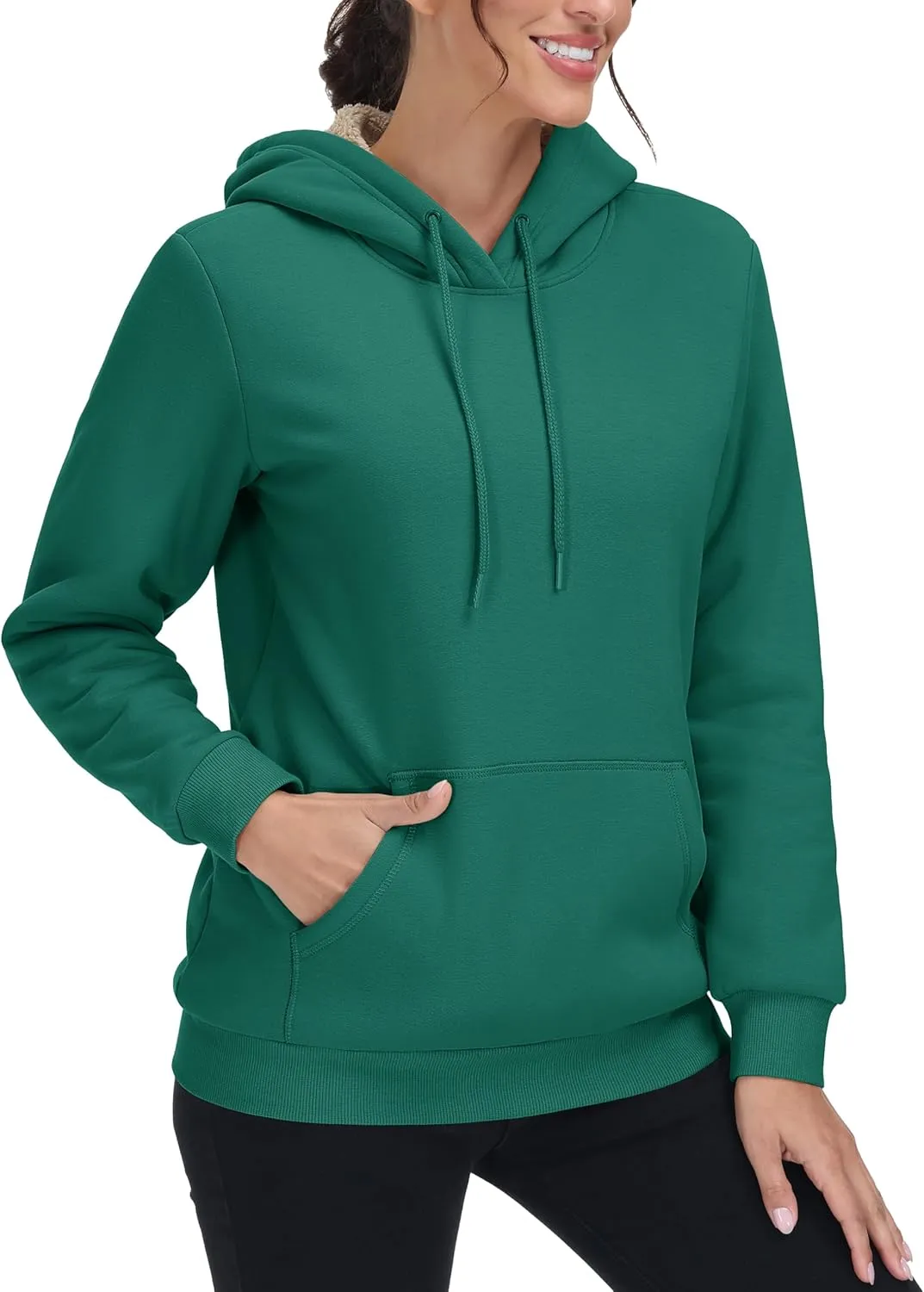 MAGCOMSEN Women's Winter Sherpa Lined Hoodie Warm Fleece Heavyweight Cotton Pullover Plain Hooded Sweatshirt with Pocket