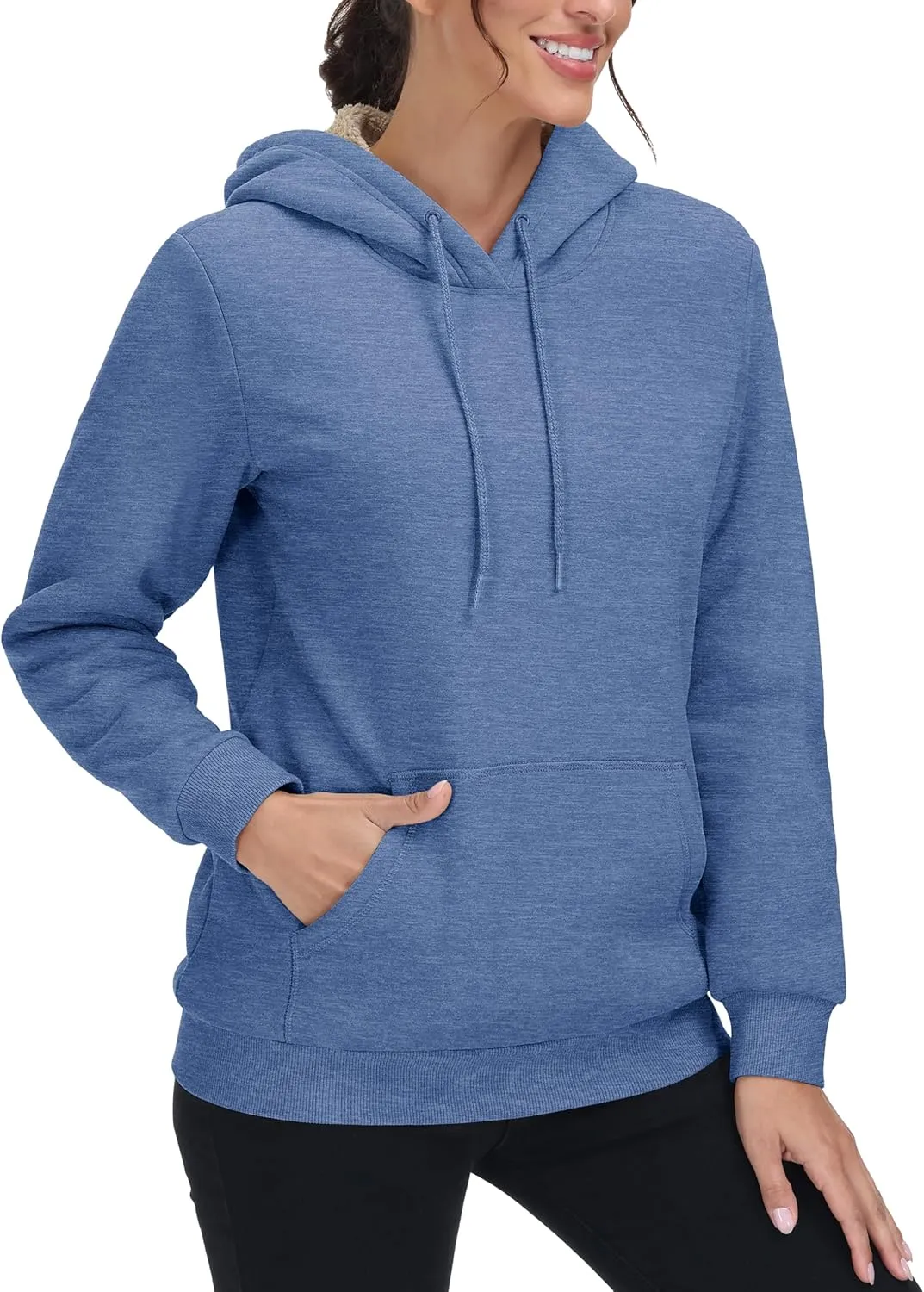 MAGCOMSEN Women's Winter Sherpa Lined Hoodie Warm Fleece Heavyweight Cotton Pullover Plain Hooded Sweatshirt with Pocket