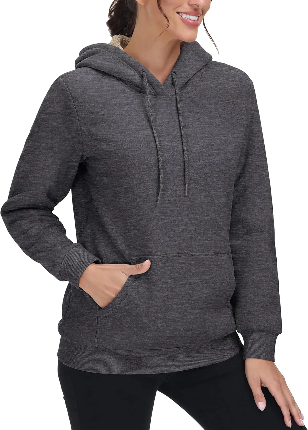 MAGCOMSEN Women's Winter Sherpa Lined Hoodie Warm Fleece Heavyweight Cotton Pullover Plain Hooded Sweatshirt with Pocket