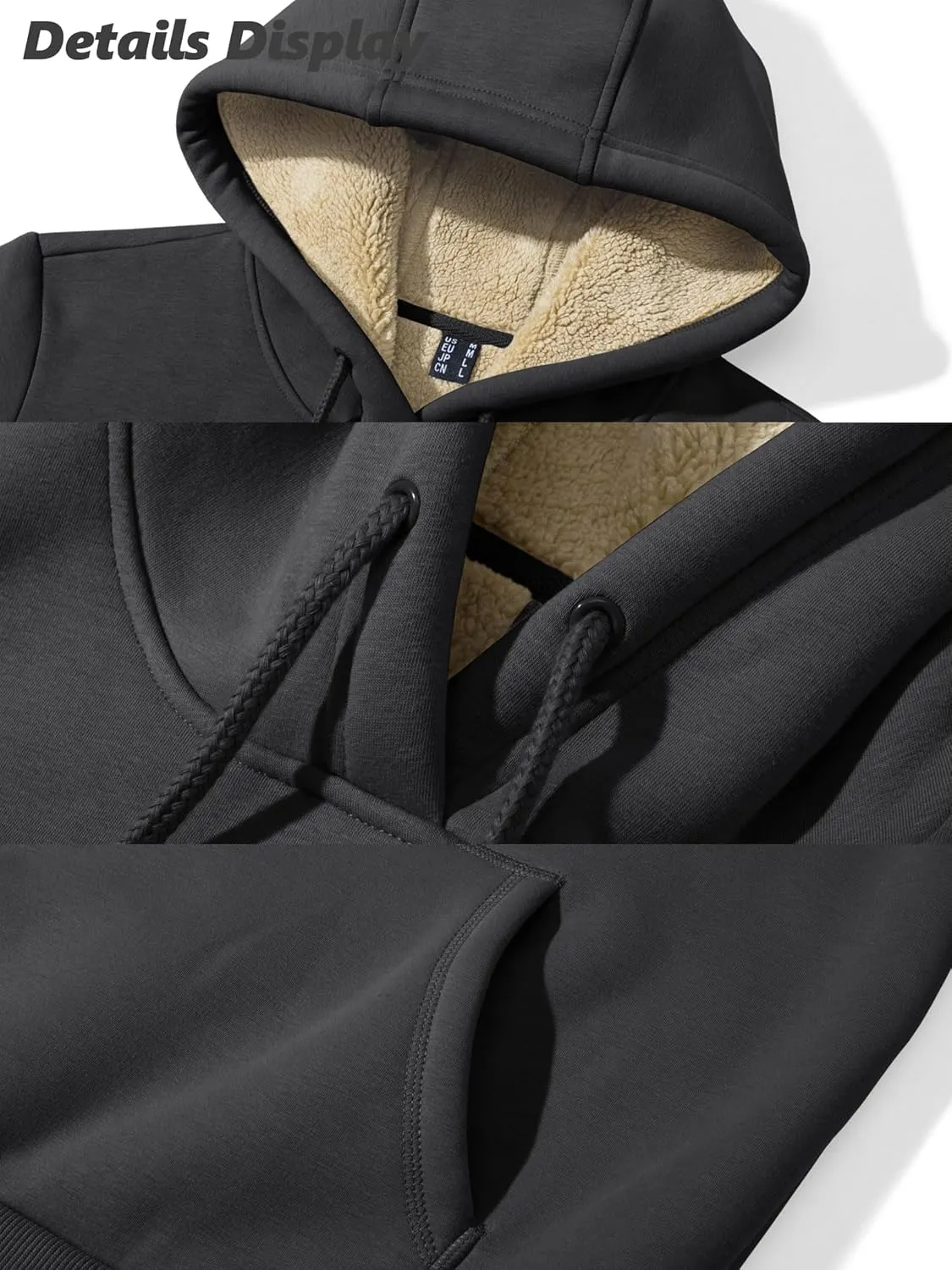 MAGCOMSEN Women's Winter Sherpa Lined Hoodie Warm Fleece Heavyweight Cotton Pullover Plain Hooded Sweatshirt with Pocket