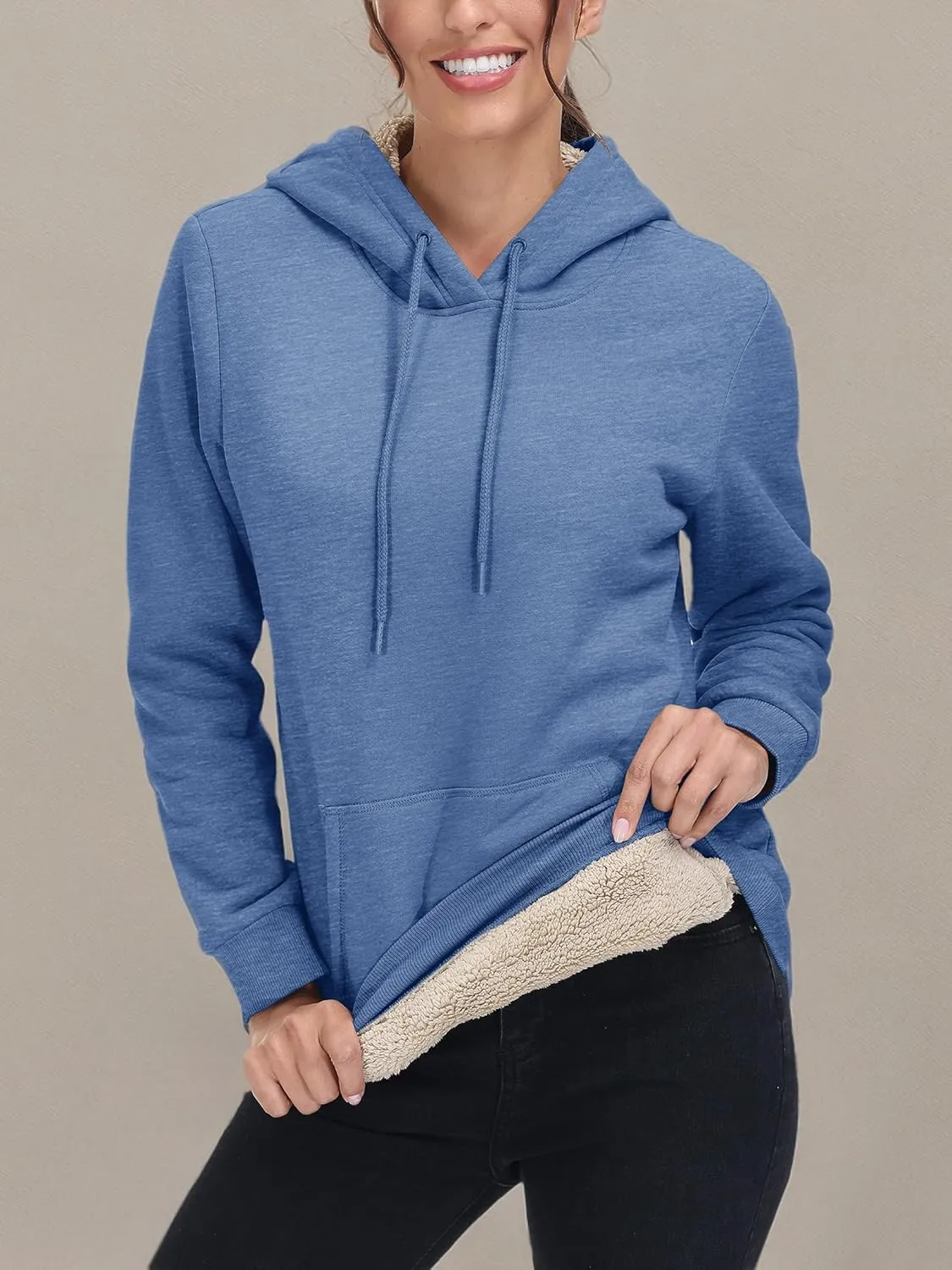 MAGCOMSEN Women's Winter Sherpa Lined Hoodie Warm Fleece Heavyweight Cotton Pullover Plain Hooded Sweatshirt with Pocket