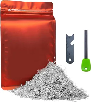 Magnesium Chips Shavings Fire Starter Kit Big Package, 99.9% Purity, Net Weight 130g, Emergency Fire Starting, Wilderness Outdoor, Camping Hiking, Jungle Survival, Package Dimensions 9''x5.5''x2.2''