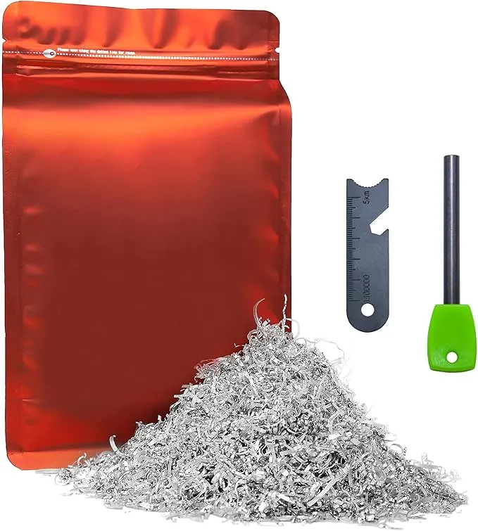 Magnesium Chips Shavings Fire Starter Kit Big Package, 99.9% Purity, Net Weight 130g, Emergency Fire Starting, Wilderness Outdoor, Camping Hiking, Jungle Survival, Package Dimensions 9''x5.5''x2.2''