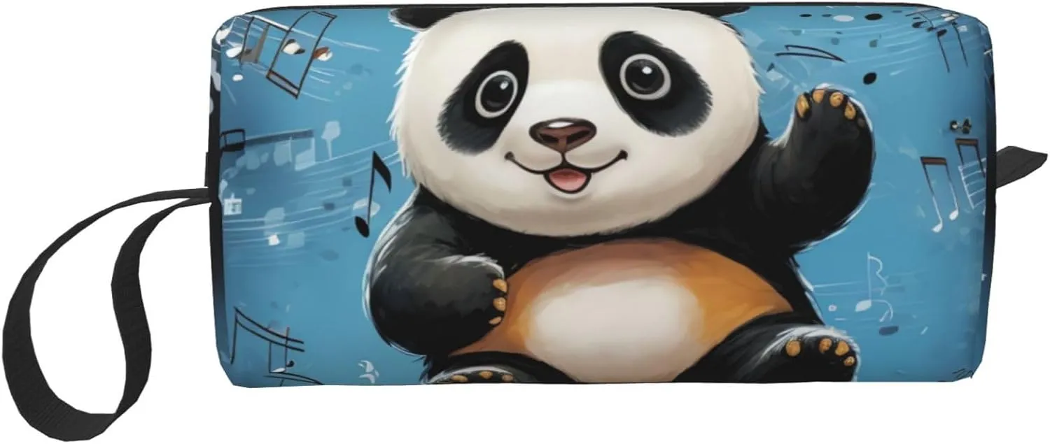 Makeup Bag for Women Panda dancing on musical notes Large Capacity Cosmetic Bags Portable Toiletry Bag Travel Storage
