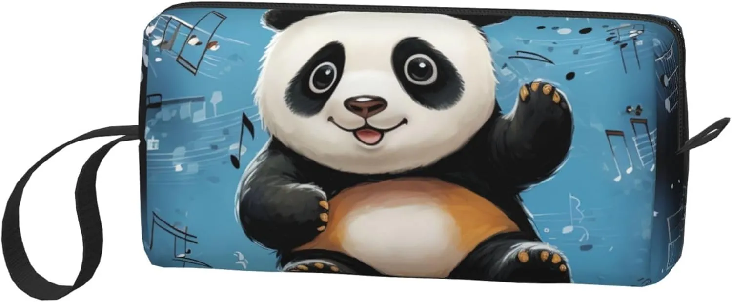 Makeup Bag for Women Panda dancing on musical notes Large Capacity Cosmetic Bags Portable Toiletry Bag Travel Storage