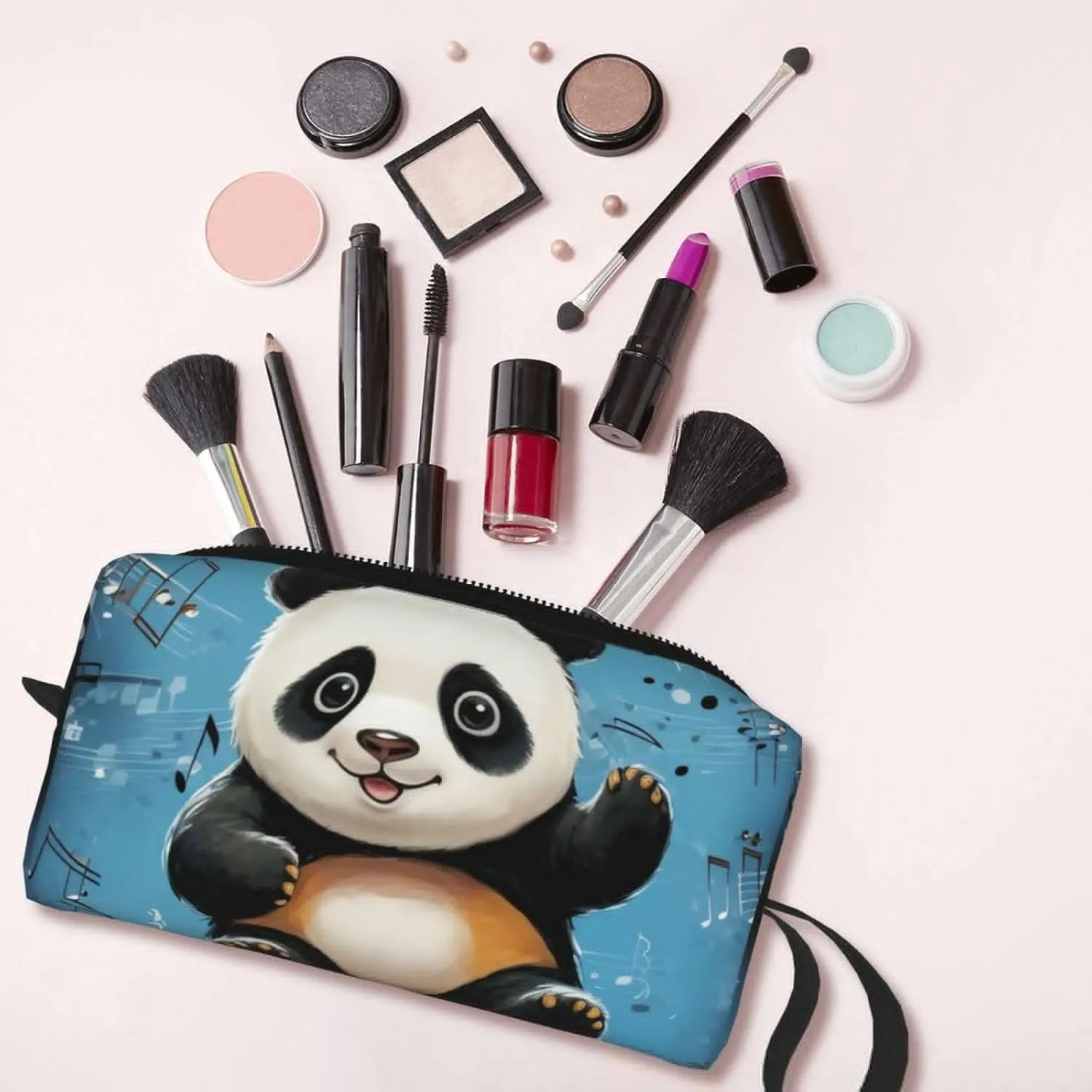 Makeup Bag for Women Panda dancing on musical notes Large Capacity Cosmetic Bags Portable Toiletry Bag Travel Storage