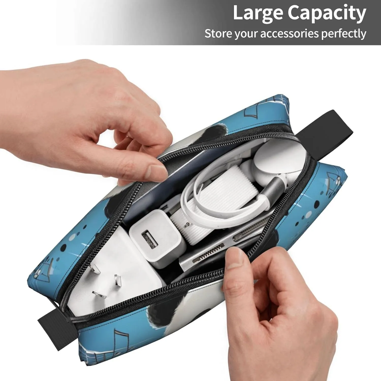 Makeup Bag for Women Panda dancing on musical notes Large Capacity Cosmetic Bags Portable Toiletry Bag Travel Storage