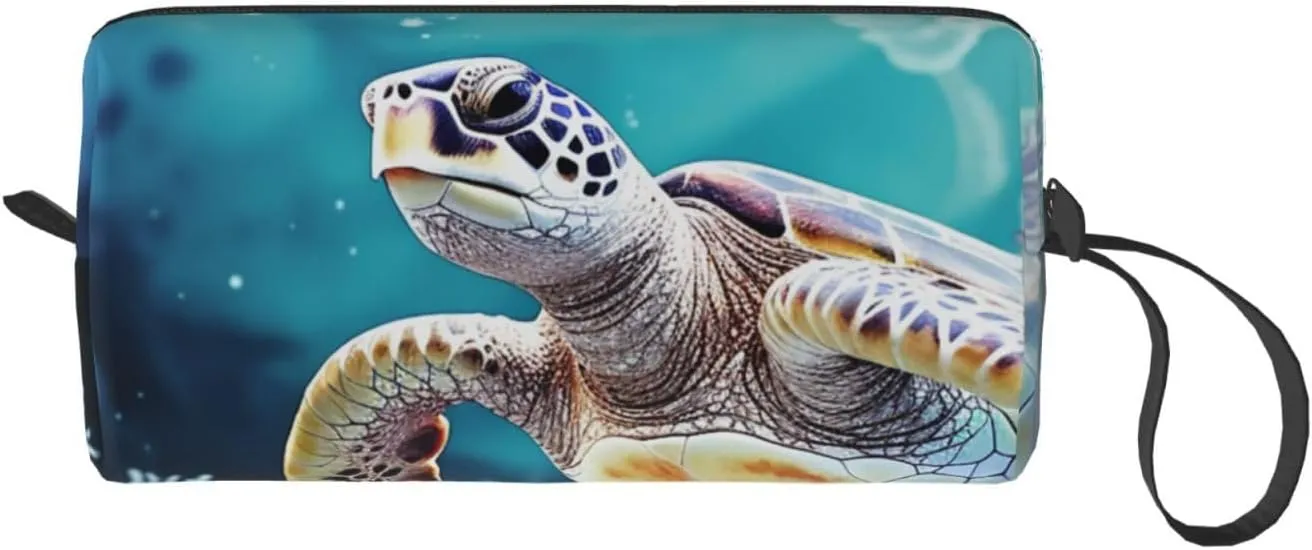 Makeup Bag for Women Turtle surrounded by coral Large Capacity Cosmetic Bags Portable Toiletry Bag Travel Storage
