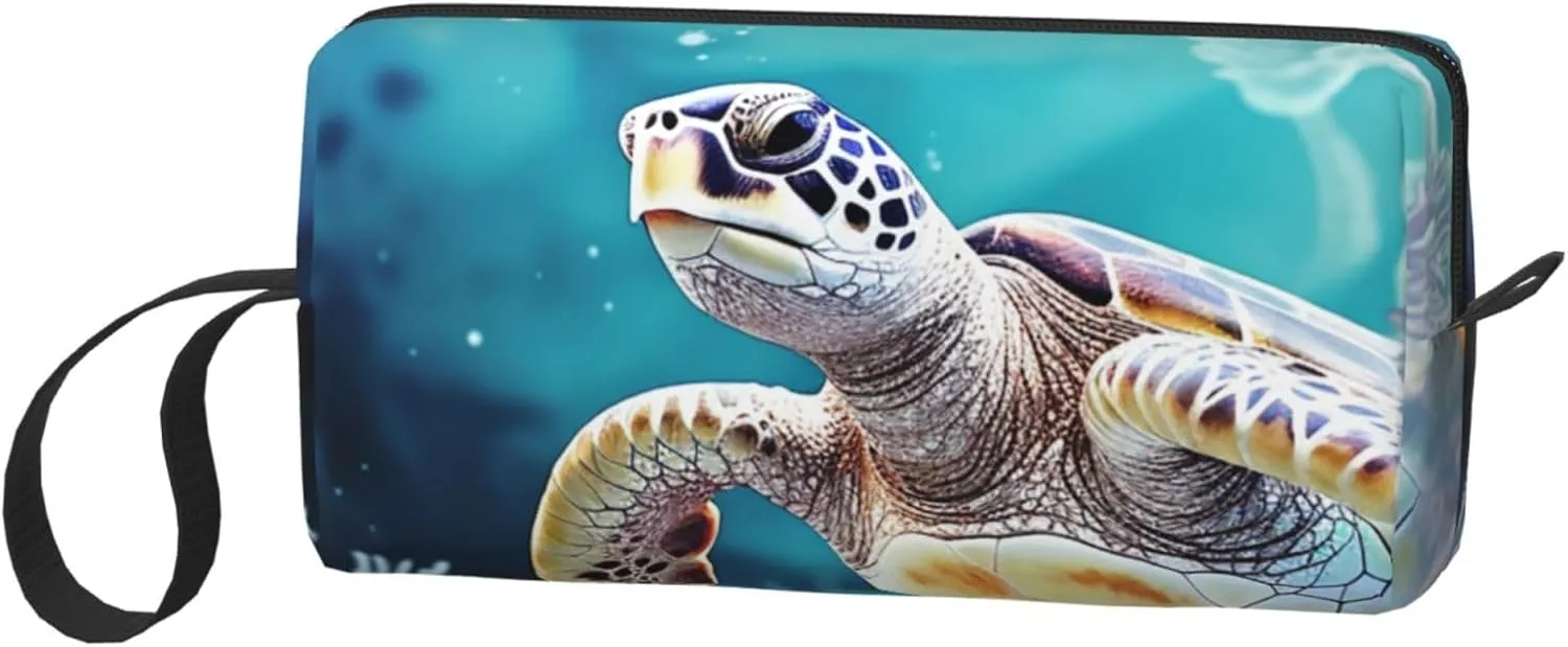 Makeup Bag for Women Turtle surrounded by coral Large Capacity Cosmetic Bags Portable Toiletry Bag Travel Storage