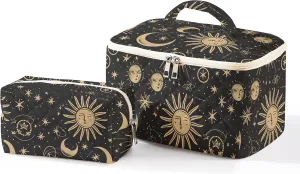 Makeup Bag For Women,Travel Toiletry Organizer,Cute Quilted Cotton Cosmetic Pouch,Portable Make Up Bags For Friendship Gift 2Pack