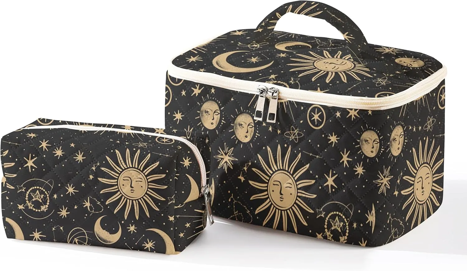 Makeup Bag For Women,Travel Toiletry Organizer,Cute Quilted Cotton Cosmetic Pouch,Portable Make Up Bags For Friendship Gift 2Pack