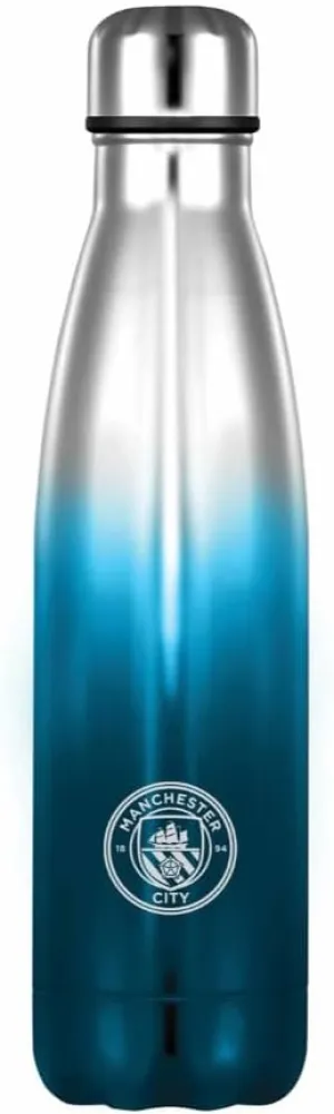 Manchester City FC Water Bottle Stainless Steel Vacuum Flask Metallic Ombre Official Licensed