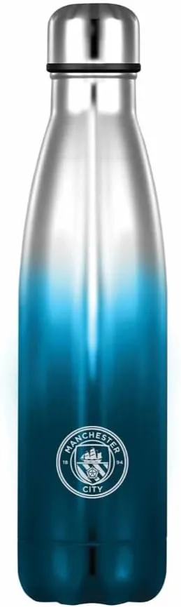 Manchester City FC Water Bottle Stainless Steel Vacuum Flask Metallic Ombre Official Licensed