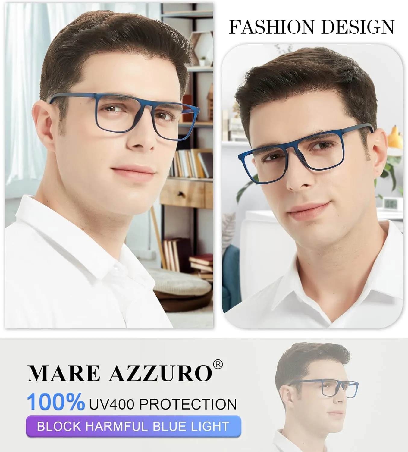 MARE AZZURO Large Blue Light Blocking Reading Glasses Men Computer Readers 0 1.0 1.25 1.5 1.75 2.0 2.25 2.5 2.75 3.0 3.5 4.0 5.0 6.0 (Matt Blue, 3.00)