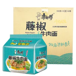 Master Kong Rattan Pepper Beef Noodles - 103g x 5 Bags x 6 Packs/Box