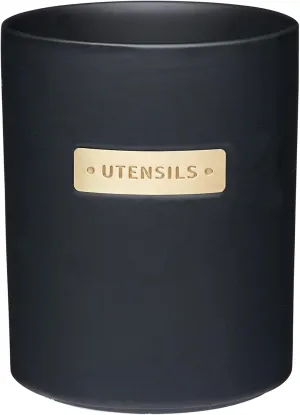 MasterClass MCUTENSILCOP Stoneware and Brass Effect Kitchen Utensil Holder, Black, 11.8 x 11.8 x 15.2 cm