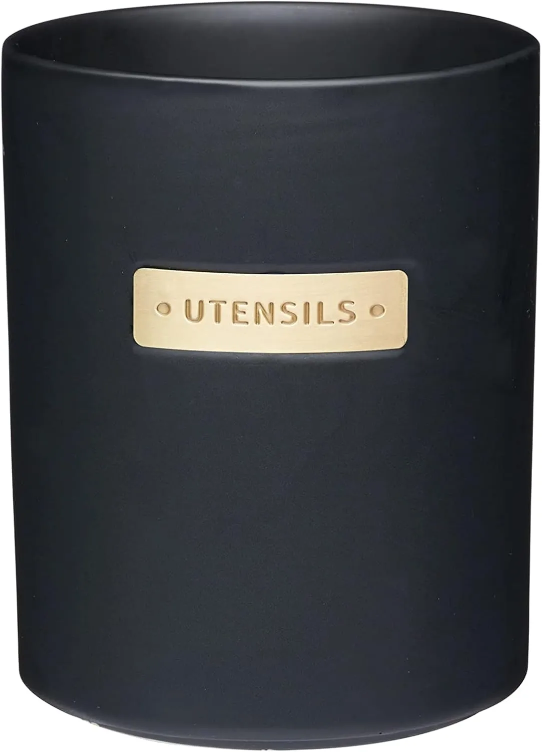 MasterClass MCUTENSILCOP Stoneware and Brass Effect Kitchen Utensil Holder, Black, 11.8 x 11.8 x 15.2 cm
