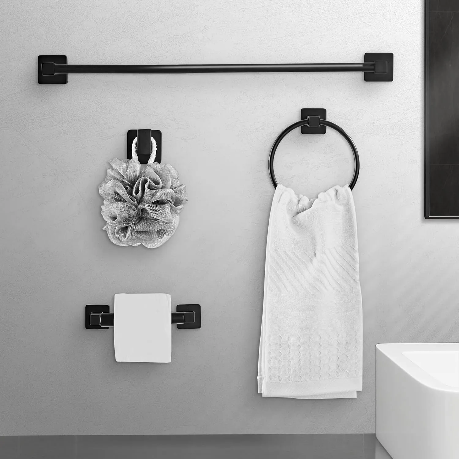Matte Black Bathroom Hardware Set 8 Pieces,Towel Bar Set Stainless Steel Wall Mounted, Includes 16In Hand Towel Bar, Towel Ring, Robe Towel Hooks,Toilet Paper Holder, Bathroom Towel Rack Set…