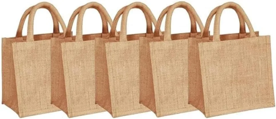 Mayatra's Jute Tote Bags, Eco-Friendly, Beach Bag, Reusable, Wedding Favors,Wedding Welcome Bags,Party Favors,Gifts (Pack Of 5)