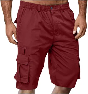 Men Cargo Shorts Multi Pocket Casual Workout Shorts Solid Color Lightweight Hiking Shorts for Camping Hiking