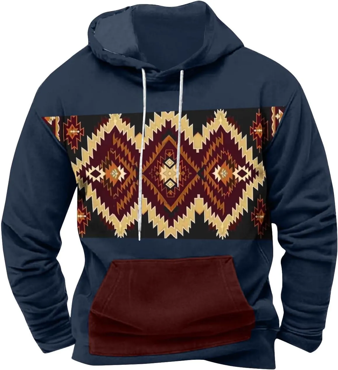 Men Sweatshirts Western Aztec Long Sleeve Hoodie Drawstraing Big and Tall Vintage Casual Pullover Tops