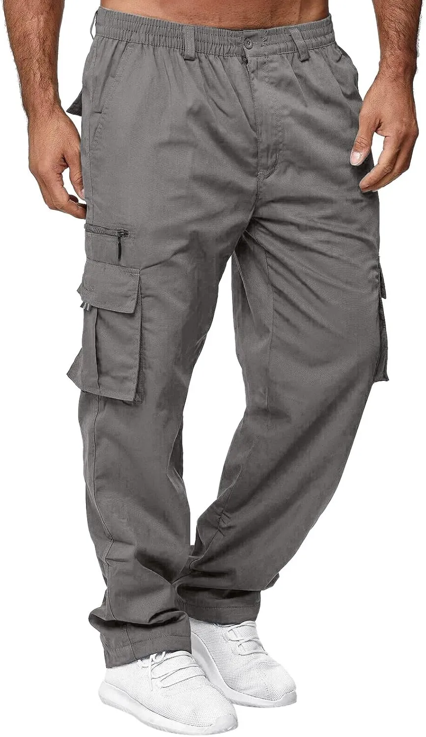 Men's Athletic Sweatpants Pocket Solid Color Pants Men's Overalls Drawstring Pants Jogger Running Straight Leg Pants