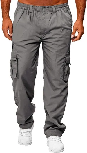 Men's Athletic Sweatpants Pocket Solid Color Pants Men's Overalls Drawstring Pants Jogger Running Straight Leg Pants