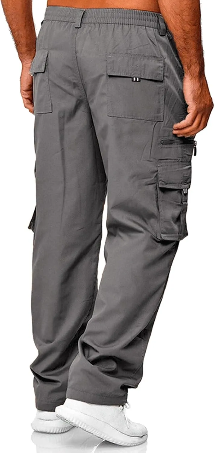 Men's Athletic Sweatpants Pocket Solid Color Pants Men's Overalls Drawstring Pants Jogger Running Straight Leg Pants