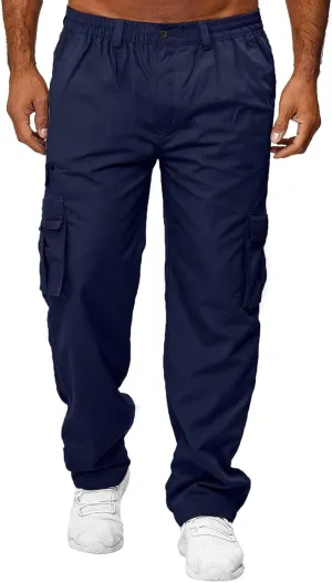 Mens Cargo Pants Casual and Warm Men's Solid Color Work Clothes Pockets and Tactical Pant Hiking Jogger for Men