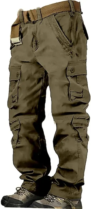 Men's Cargo Pants High Street Leisure Loose Sports Running Solid Color Lace Up Cargo Mens Outdoor Hiking Cargo Pants