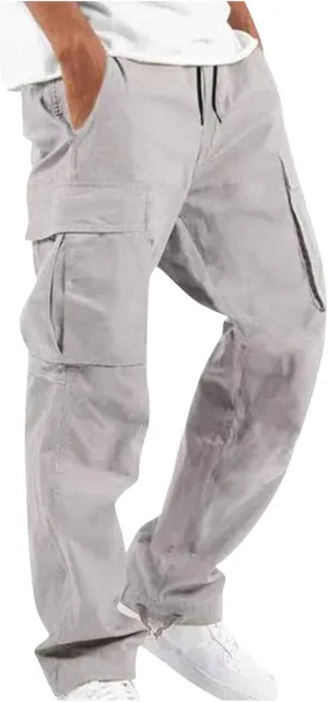 Mens Cargo Pants Loose Baggy Work Hiking Drawstring Trousers Outdoor Comfy Joggers with Multi Pockets