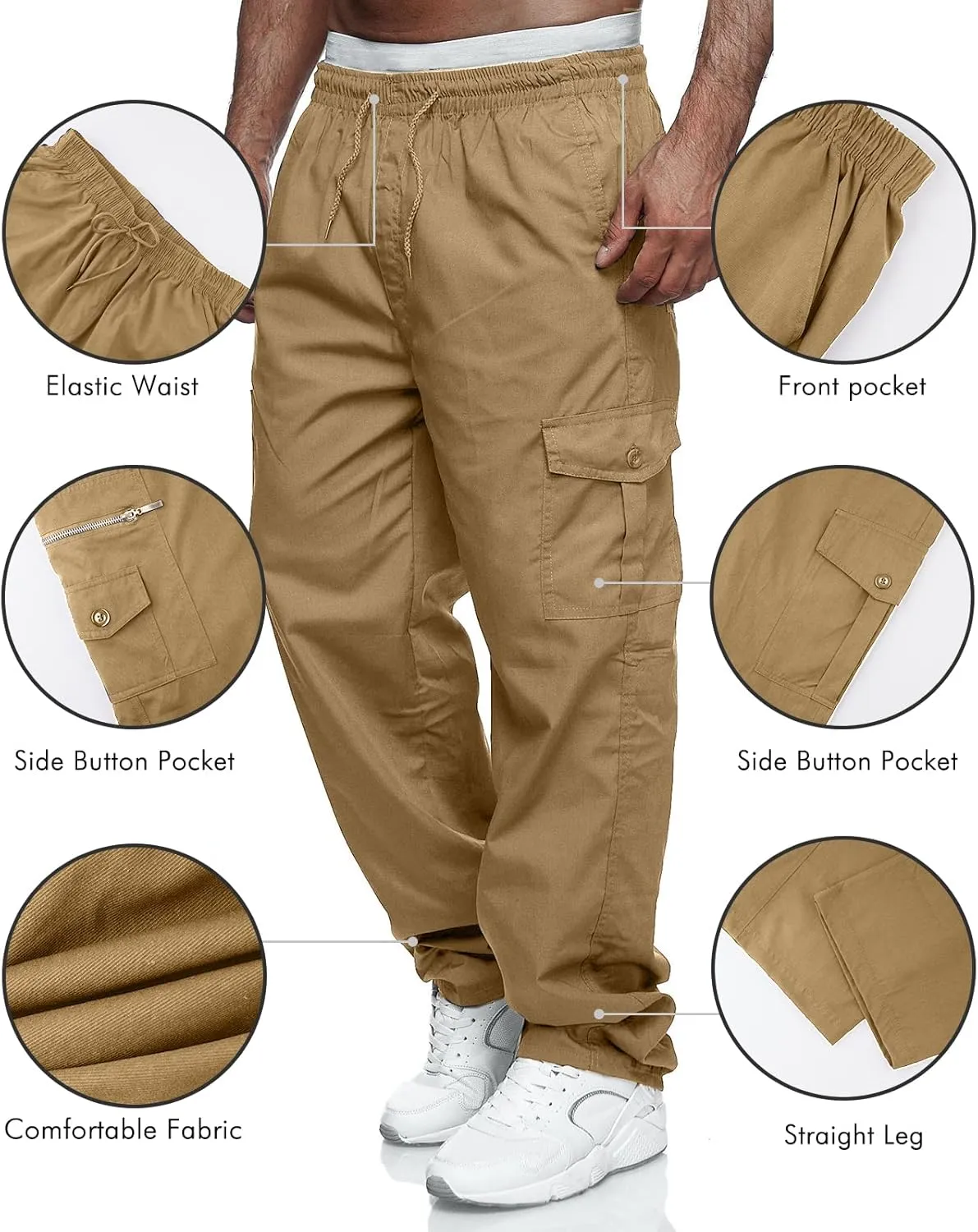 Men's Cargo Pants Relaxed Fit Sport Pants Jogger Sweatpants Drawstring Outdoor Trousers with Pockets