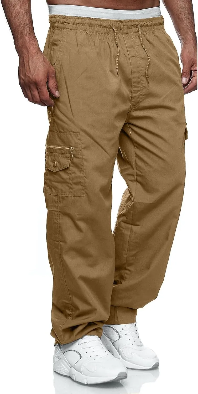 Men's Cargo Pants Relaxed Fit Sport Pants Jogger Sweatpants Drawstring Outdoor Trousers with Pockets