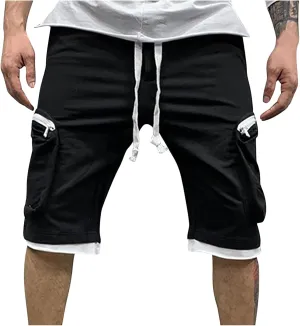 Men's Cargo Shorts Multi-Pockets Casual Work Shorts Solid Color Lightweight Hiking Shorts for Camping Hiking