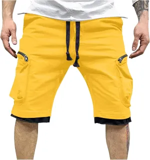 Men's Cargo Shorts Multi-Pockets Casual Work Shorts Solid Color Lightweight Hiking Shorts for Camping Hiking
