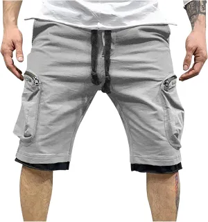 Men's Cargo Shorts Multi-Pockets Casual Work Shorts Solid Color Lightweight Hiking Shorts for Camping Hiking