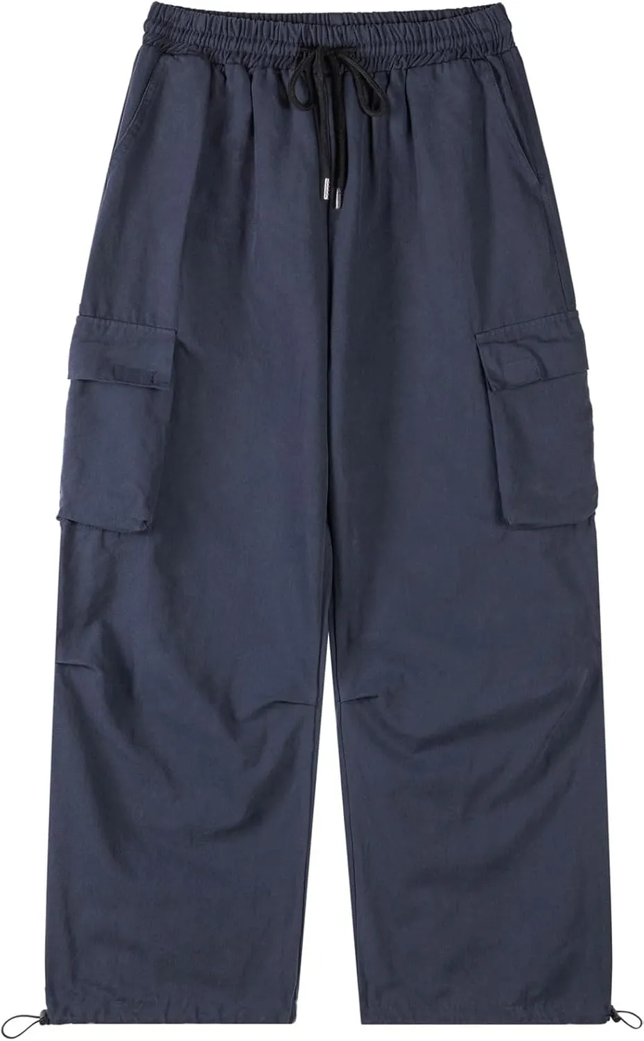Men's Casual Cargo Pants Elastic Waist Drawstring Street Hip Hop Trousers with Pockets