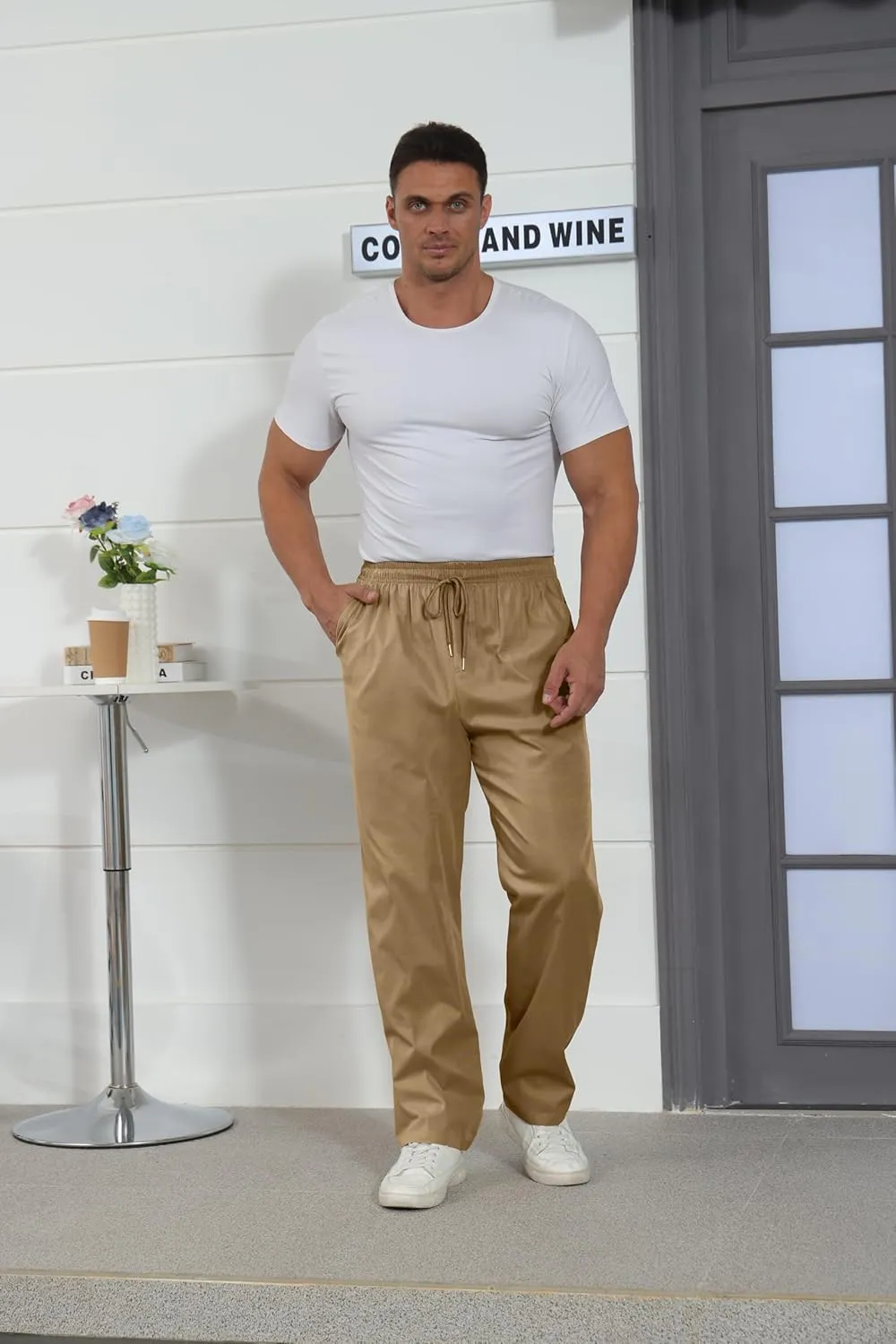 Mens Casual Jogger Pants Relaxed Fit Cargo Pants Drawstring Sweatpants Hiking Outdoor Twill Sport Pants