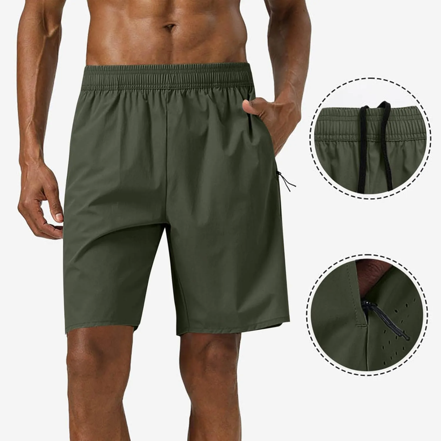 Men's Casual Solid Drawstring Elastic Shorts Summer Fashion Zipper Pocket Pants Comfy Light Ventilate Sport Short