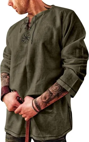 Men's Fashion Cotton Linen Shirt Long Sleeve Solid Color Ethnic Beach Yoga Top