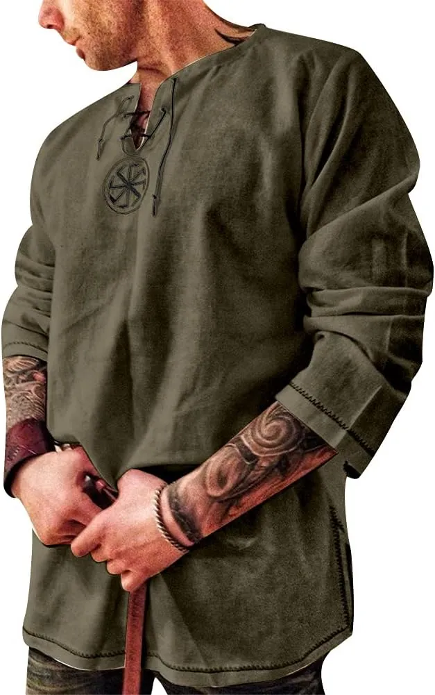 Men's Fashion Cotton Linen Shirt Long Sleeve Solid Color Ethnic Beach Yoga Top