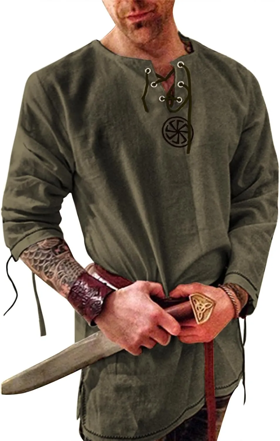 Men's Fashion Cotton Linen Shirt Long Sleeve Solid Color Ethnic Beach Yoga Top