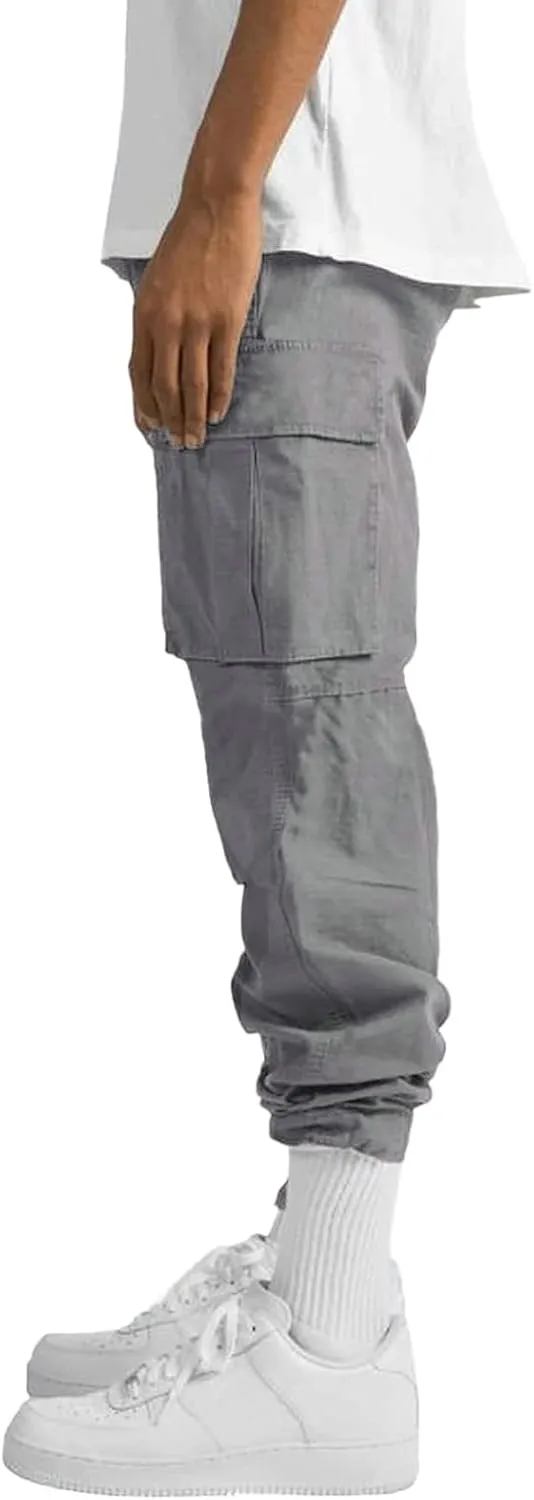Mens' Fleece Joggers Sweatpants Solid Color Pants Men Overalls Drawstring Workout Tactical Joggers Sweatpants for Men