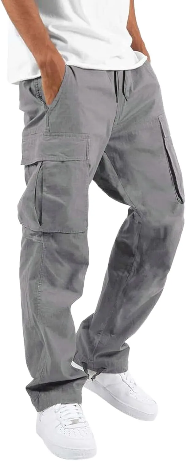 Mens' Fleece Joggers Sweatpants Solid Color Pants Men Overalls Drawstring Workout Tactical Joggers Sweatpants for Men