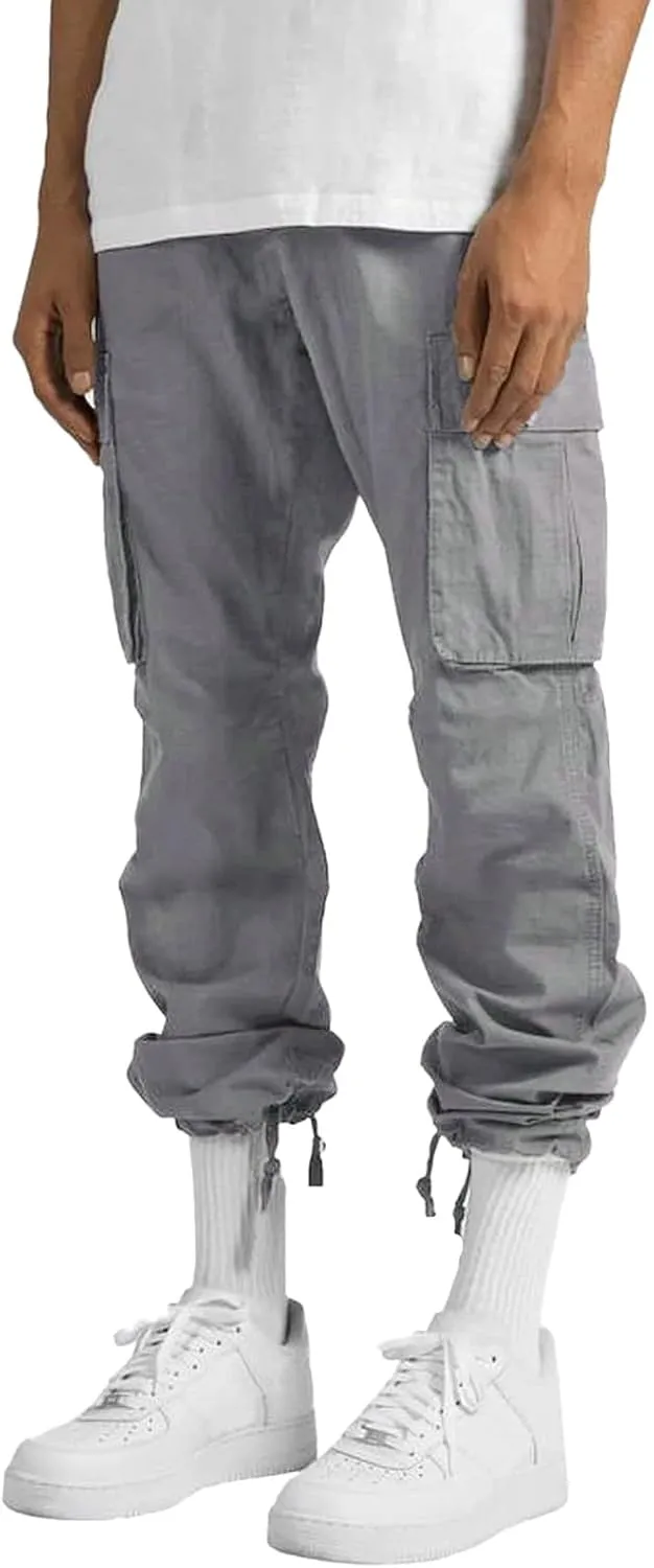 Mens' Fleece Joggers Sweatpants Solid Color Pants Men Overalls Drawstring Workout Tactical Joggers Sweatpants for Men