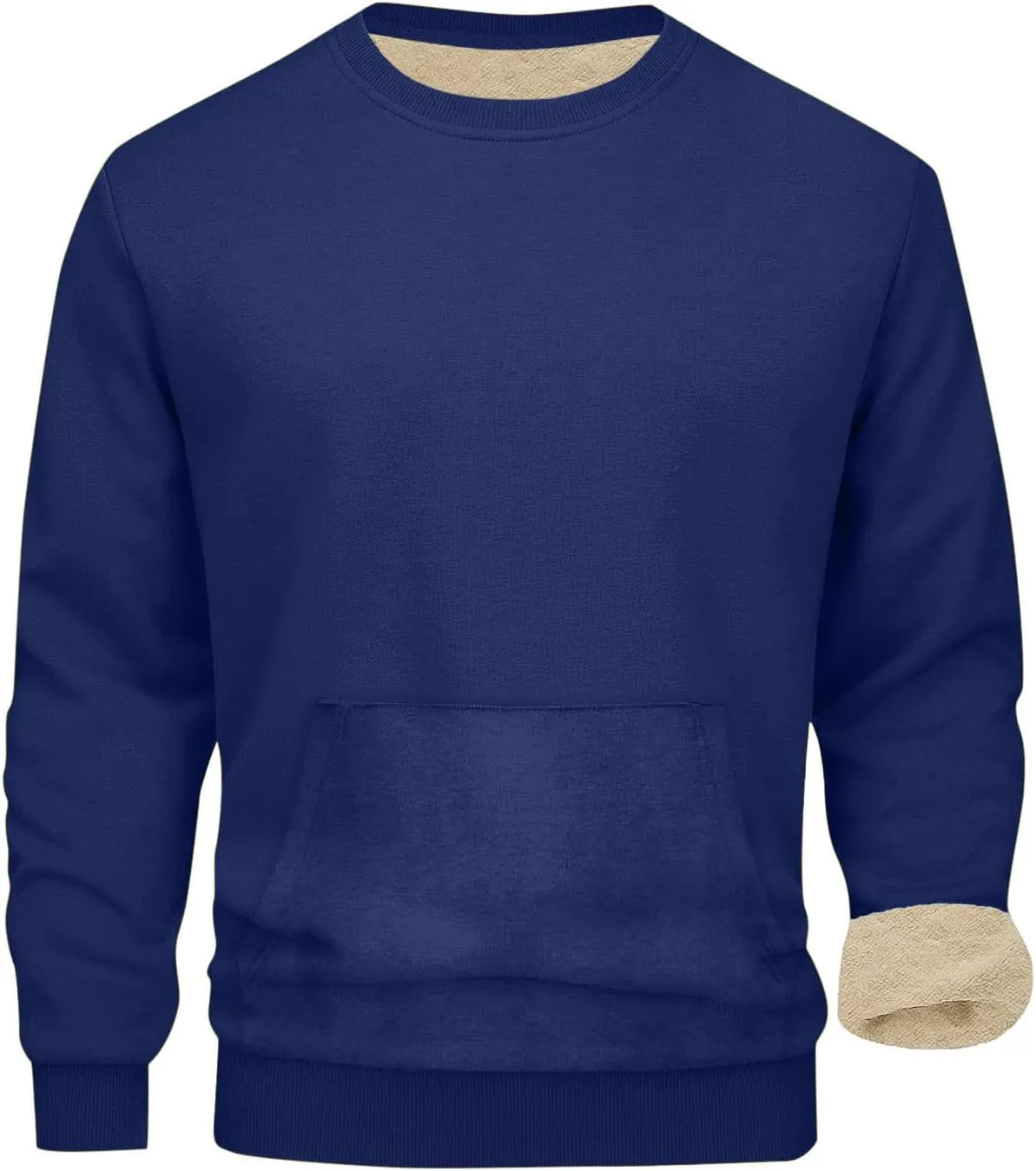 Mens Fleece Pullover Crewneck Solid Solor Basic Winter Warm Sweatshirts Long Sleeve Casual Loose Comfy Clothes 2024