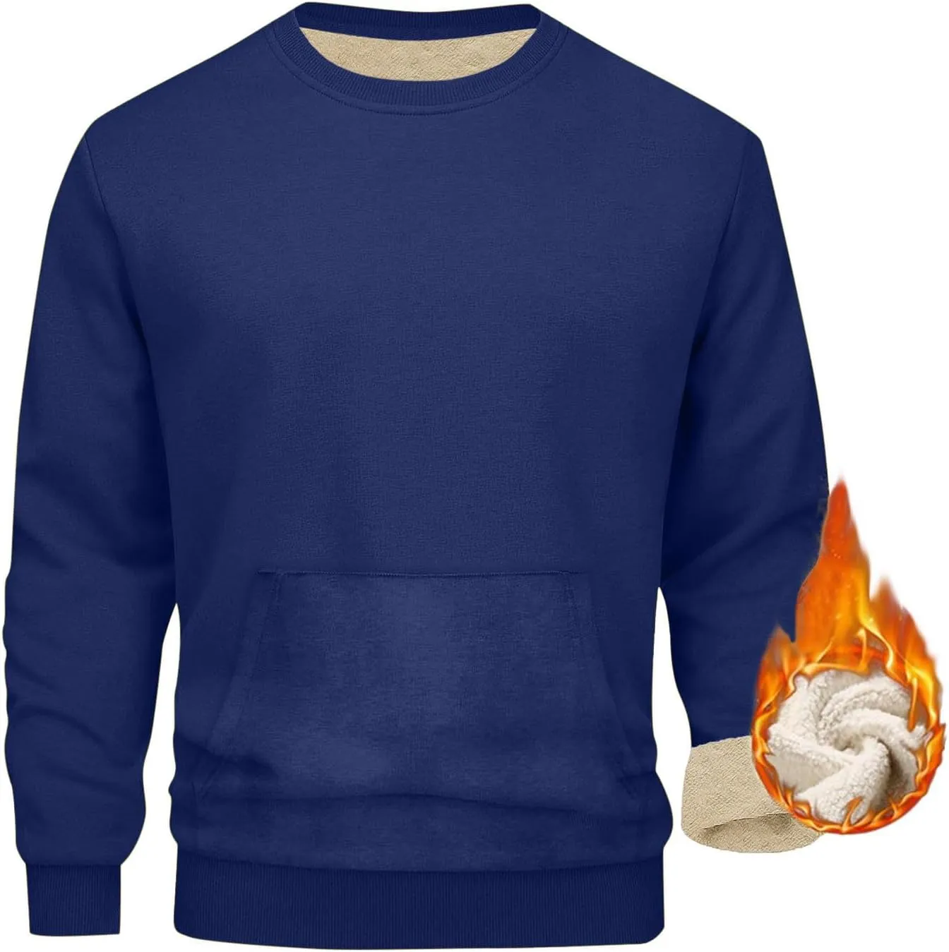 Mens Fleece Pullover Crewneck Solid Solor Basic Winter Warm Sweatshirts Long Sleeve Casual Loose Comfy Clothes 2024