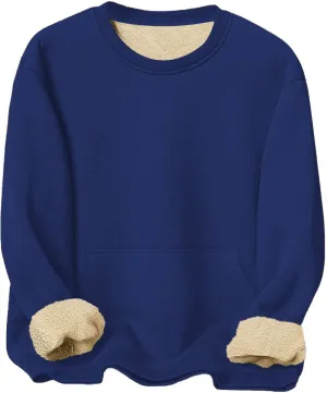 Mens Fleece Pullover Crewneck Solid Solor Basic Winter Warm Sweatshirts Long Sleeve Casual Loose Comfy Clothes 2024