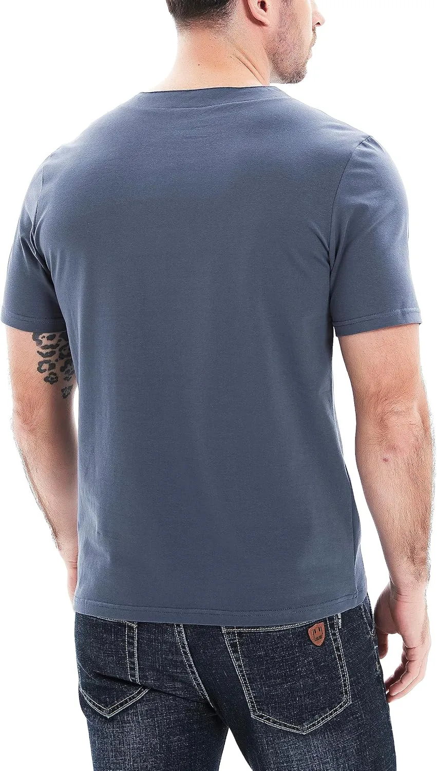 Mens Henley Shirts Casual Short Sleeve Lace Up Tees Cotton Drawstring Plain Tops