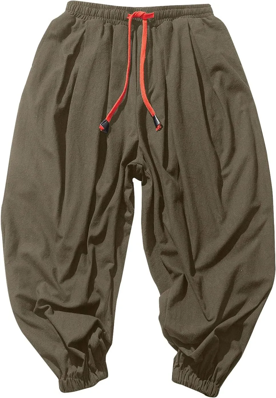 Mens Hippie Harem Pants Casual Elastic Drawstring Tapered Pants Solid Color Baggy Yoga Drop Crotch Trouser